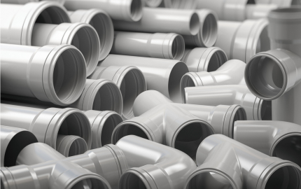 PVC plastic pipes and tubes stacked