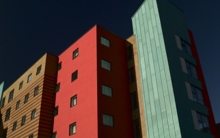 Multi-colored apartment block