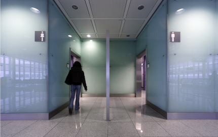 Entrance to male and female public restrooms