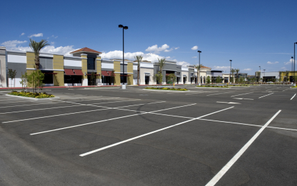 Brand New Strip Mall and empty parking lot