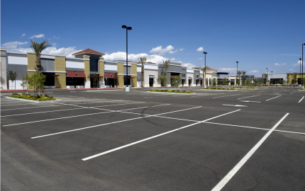 Brand New Strip Mall and empty parking lot