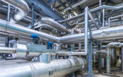 Network of tubes and pipes in a factory.