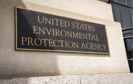 Close up of United States Environmental Protection Agency sign on building.